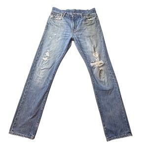 Levi's 504 Jeans Mens 32x34 Blue Regular Straight Distressed Denim Casual Pants